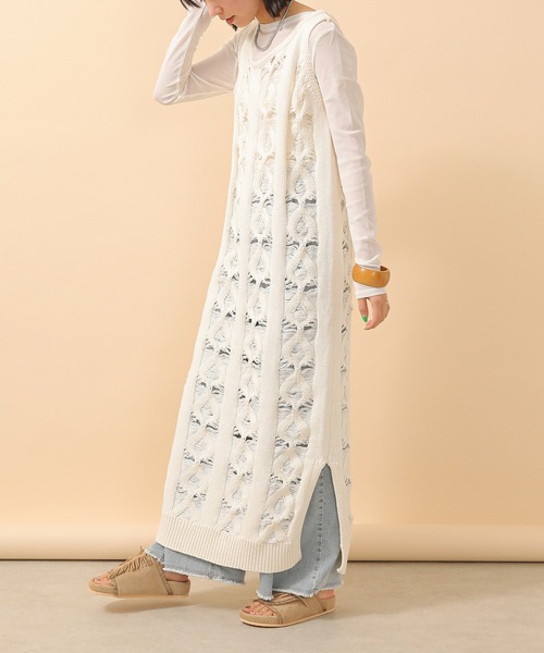 en CAnAF(エンカナフ)の「ミックス編み ニットワンピース(ワンピース・レディース・アイボリー/グレー・M)」の10枚目の写真
