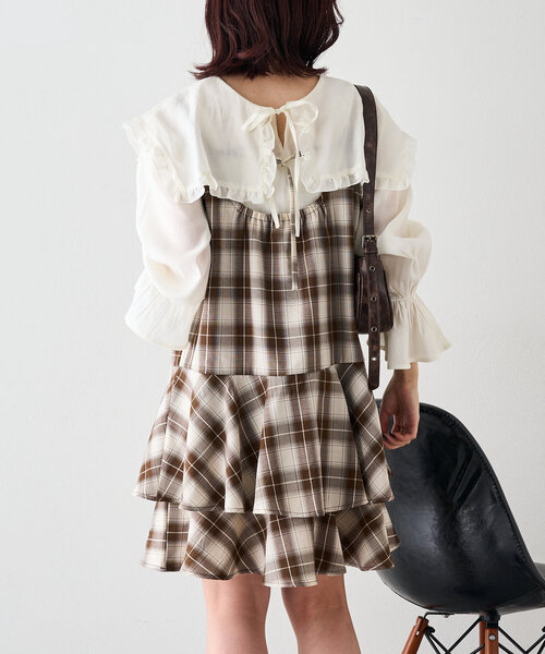 w closet（ダブルクローゼット）の「ティアードフリルミニワンピース（チュニック・レディース・ブラック/ブラウン/オフホワイト・FREE）」の12枚目の写真