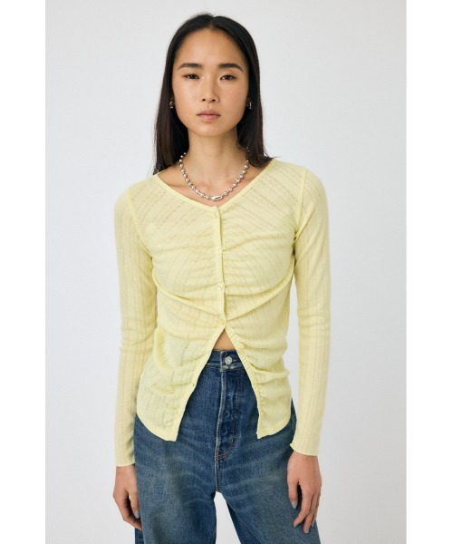 MOUSSY(マウジー)の「POINTELLE GATHER カーディガン(カーディガン/ボレロ・レディース・ライトイエロー/ブラック/グレー・FREE)」の3枚目の写真