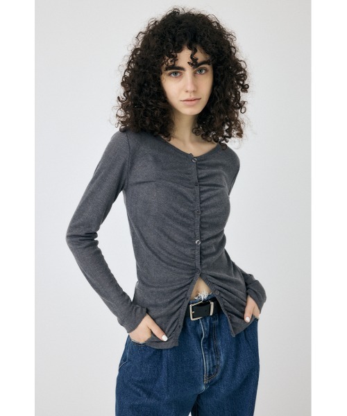 MOUSSY(マウジー)の「POINTELLE GATHER カーディガン(カーディガン/ボレロ・レディース・ライトイエロー/ブラック/グレー・FREE)」の2枚目の写真