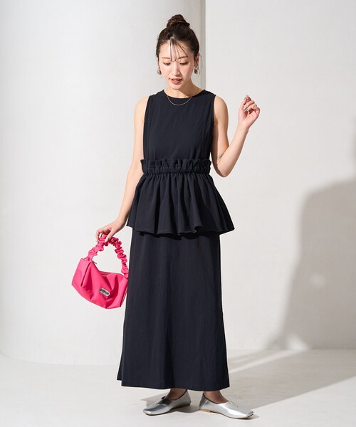 MSGM ネイビー フリル ノースリーブ ワンピース セール】限定展開 マルチウェイ フリルリボン セット