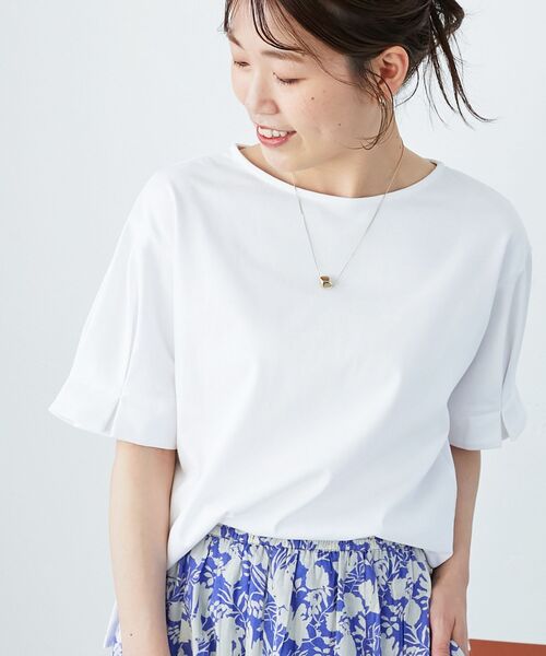 le.coeur blanc（ルクールブラン）の「コットンタックスリーブTシャツ（Tシャツ/カットソー・レディース・ブラック/オフホワイト/ダークグレー/サックスブルー/パープル・38）」の2枚目の写真