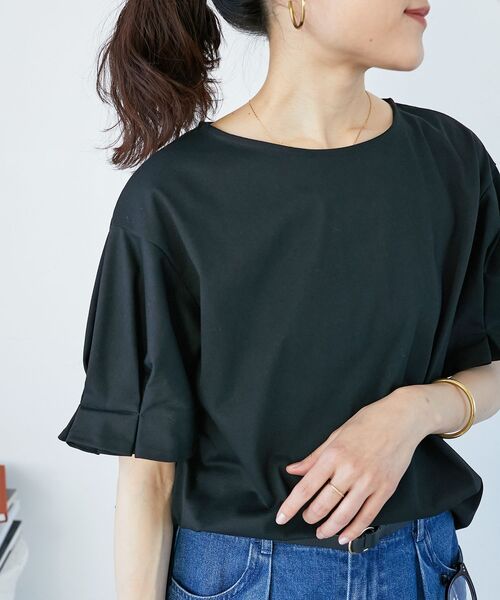 le.coeur blanc（ルクールブラン）の「コットンタックスリーブTシャツ（Tシャツ/カットソー・レディース・ブラック/オフホワイト/ダークグレー/サックスブルー/パープル・38）」の3枚目の写真