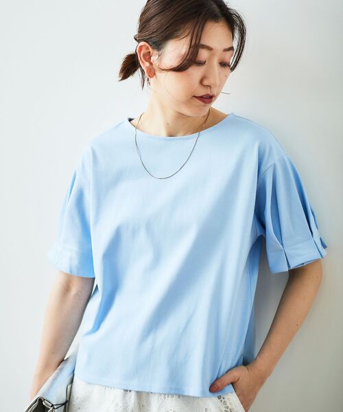 le.coeur blanc（ルクールブラン）の「コットンタックスリーブTシャツ（Tシャツ/カットソー・レディース・ブラック/オフホワイト/ダークグレー/サックスブルー/パープル・38）」の18枚目の写真