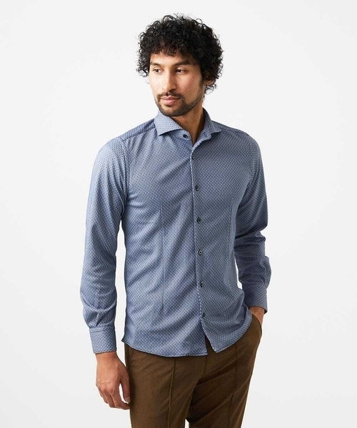 MICHEL KLEIN HOMME (ミッシェルクランオム)の「《日本製》ジャガード柄長袖シャツ(シャツ/ブラウス・メンズ・ライトグレー/カーキ/ブルー・MEDIUM/LARGE/X-LARGE)」の3枚目の写真