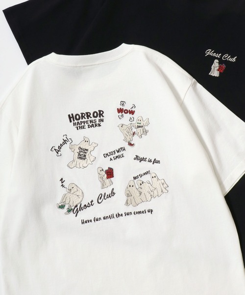 POWER TO THE PEOPLE（パワートゥーザピープル）の「POWER TO THE PEOPLE オバケ クリームソーダ アニマル ワンポイント バック刺繍 リンガー 半袖Tシャツレディース メンズ（Tシャツ/カットソー・レディース・ホワイト/ブラック/オフホワイト/ブラック系その他/チャコール/ホワイト系その他2/ホワイト系その他3/ホワイト系その他4/ブラック系その他2/ブラック系その他3・M/L/LL）」の2枚目の写真