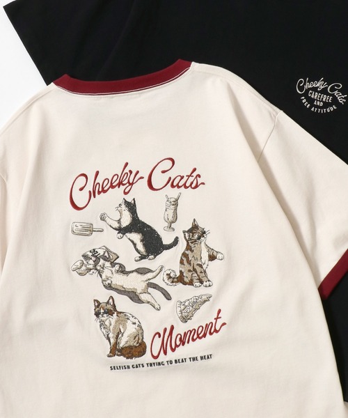 POWER TO THE PEOPLE（パワートゥーザピープル）の「POWER TO THE PEOPLE オバケ クリームソーダ アニマル ワンポイント バック刺繍 リンガー 半袖Tシャツレディース メンズ（Tシャツ/カットソー・レディース・ホワイト/ブラック/オフホワイト/ブラック系その他/チャコール/ホワイト系その他2/ホワイト系その他3/ホワイト系その他4/ブラック系その他2/ブラック系その他3・M/L/LL）」の4枚目の写真