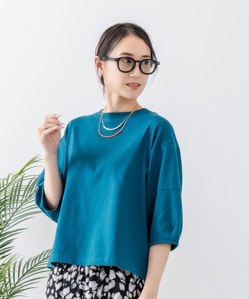 JEANS MATE（ジーンズメイト）の「【汗染みの目立ちにくいTシャツ ZEROSTAIN/ゼロステイン】バルーン袖Tシャツ 撥水・防汚加工 バルーンスリーブ 脇汗対策 大人カジュアル（Tシャツ/カットソー・レディース・スミクロ/ダークグリーン/ブラック/ホワイト/パープル・LARGE/MEDIUM）」の14枚目の写真