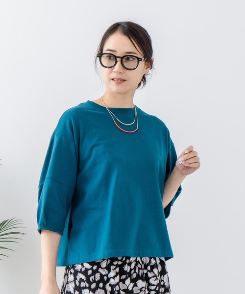 JEANS MATE（ジーンズメイト）の「【汗染みの目立ちにくいTシャツ ZEROSTAIN/ゼロステイン】バルーン袖Tシャツ 撥水・防汚加工 バルーンスリーブ 脇汗対策 大人カジュアル（Tシャツ/カットソー・レディース・スミクロ/ダークグリーン/ブラック/ホワイト/パープル・LARGE/MEDIUM）」の15枚目の写真