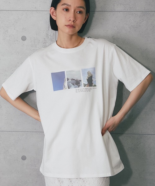 ANOTHER S（アナザーエス）の「綿100％プリントフォトTシャツ（Tシャツ/カットソー・レディース・ブラック系2/ホワイト系3/ホワイト系2/ホワイト系1/ブラック系3/ブラック系1・M）」の3枚目の写真