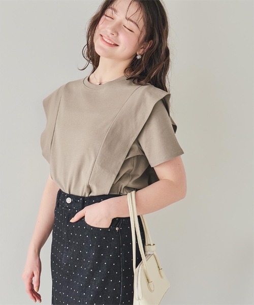 titivate(ティティベイト)の「汗染み防止ラッフルスリーブTシャツ(Tシャツ/カットソー・レディース・ブラック/グレー/ホワイト/チャコール/ブラウン/ブルーグレー/ライトイエロー/グレイッシュベージュ・S/M/L)」の7枚目の写真
