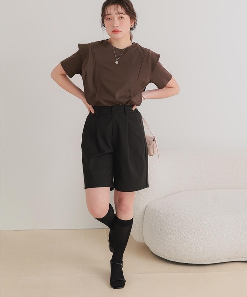 titivate(ティティベイト)の「汗染み防止ラッフルスリーブTシャツ(Tシャツ/カットソー・レディース・ブラック/グレー/ホワイト/チャコール/ブラウン/ブルーグレー/ライトイエロー/グレイッシュベージュ・S/M/L)」の22枚目の写真