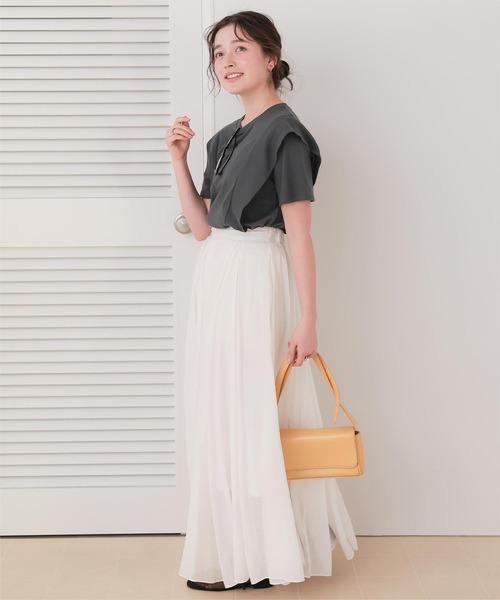 titivate(ティティベイト)の「汗染み防止ラッフルスリーブTシャツ(Tシャツ/カットソー・レディース・ブラック/グレー/ホワイト/チャコール/ブラウン/ブルーグレー/ライトイエロー/グレイッシュベージュ・S/M/L)」の13枚目の写真