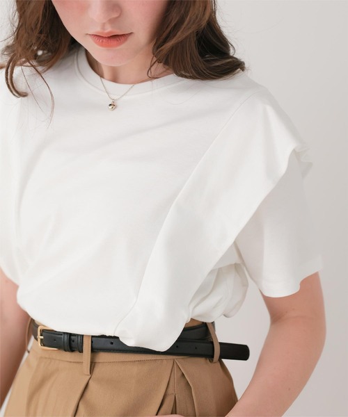 titivate(ティティベイト)の「汗染み防止ラッフルスリーブTシャツ(Tシャツ/カットソー・レディース・ブラック/グレー/ホワイト/チャコール/ブラウン/ブルーグレー/ライトイエロー/グレイッシュベージュ・S/M/L)」の17枚目の写真