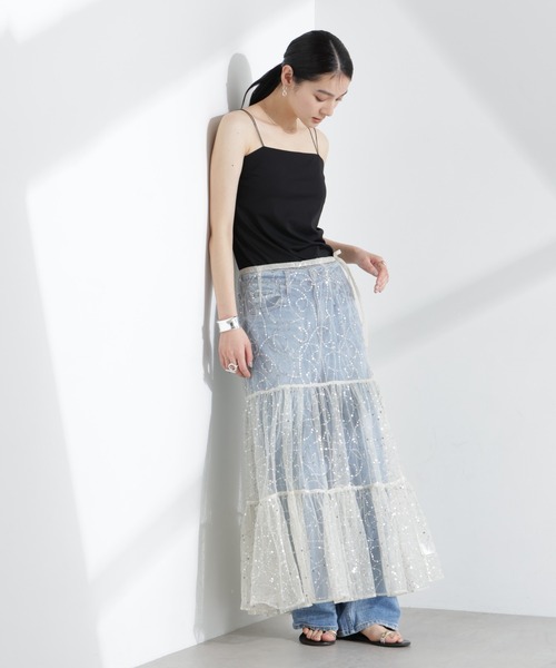 【新品、本物、当店在庫だから安心】 セール】Sara mallika/SHINY SEQUIN EMBROIDERY SKIRT（スカート トップス