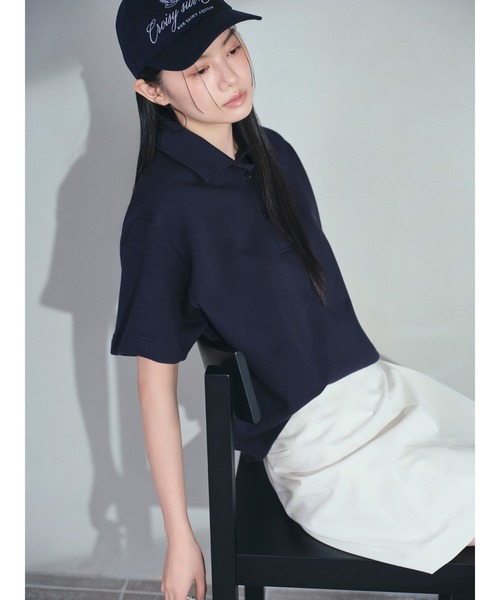FRAY ID ニットポロシャツ ネイビー 五分袖 ニットシャツ CHOYA URBAN STYLE ニット 鹿の子ニット 半袖