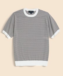 ブルックスブラザーズ BROOKS BROTHERS ニット セーター ボーダー Uネック 半袖 シルク×コットン M ブラック 黒×ライトグレー レディース BROOKS BROTHERS ブルックスブラザーズ ニット セーター