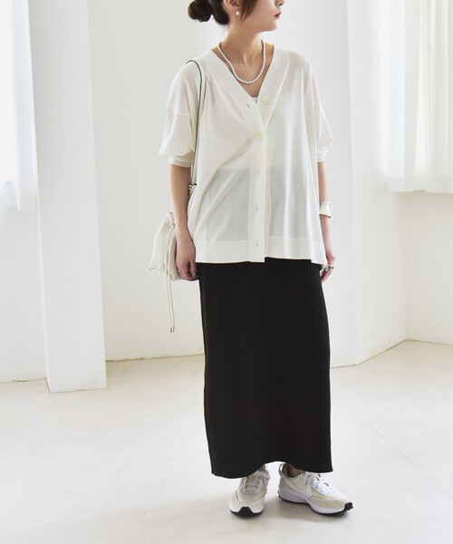 quaranciel:〈接触冷感〉 ワイド Vネック ハーフスリーブ シアー