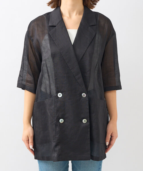 RIVE DROITE（リヴドロワ）の「【程よい透け感が魅力】ラミーハーフスリーブジャケット（テーラードジャケット・レディース・モカ/サックスブルー/ブラック・FREE）」の11枚目の写真