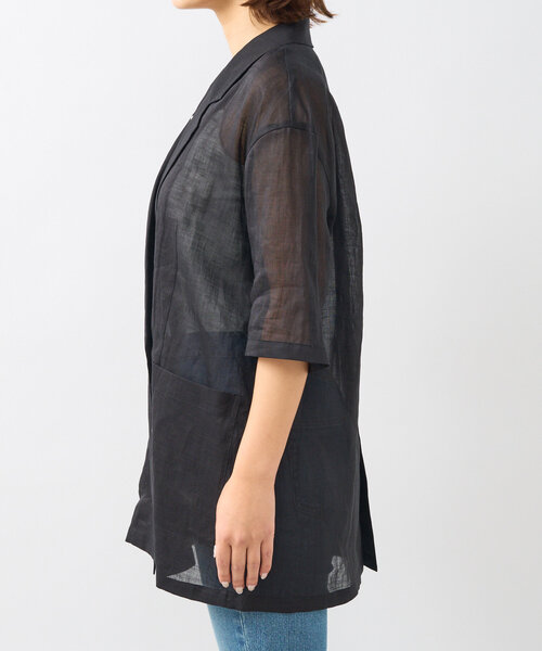 RIVE DROITE（リヴドロワ）の「【程よい透け感が魅力】ラミーハーフスリーブジャケット（テーラードジャケット・レディース・モカ/サックスブルー/ブラック・FREE）」の12枚目の写真