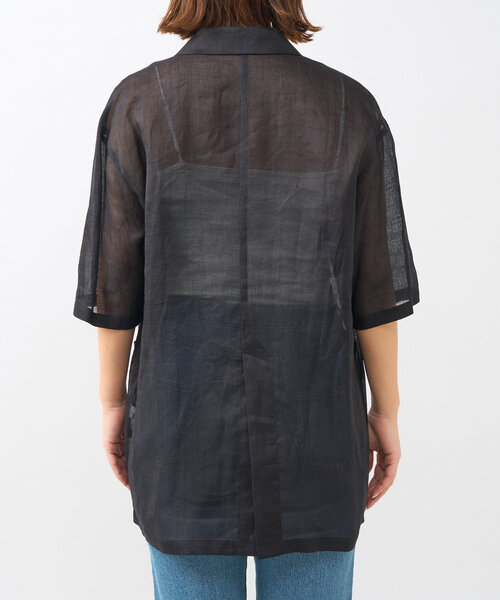 RIVE DROITE（リヴドロワ）の「【程よい透け感が魅力】ラミーハーフスリーブジャケット（テーラードジャケット・レディース・モカ/サックスブルー/ブラック・FREE）」の13枚目の写真