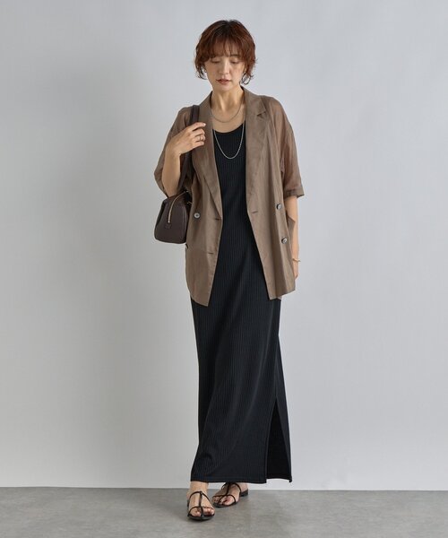 RIVE DROITE（リヴドロワ）の「【程よい透け感が魅力】ラミーハーフスリーブジャケット（テーラードジャケット・レディース・モカ/サックスブルー/ブラック・FREE）」の21枚目の写真