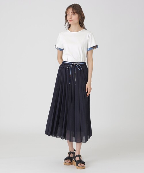 BLUE LABEL CRESTBRIDGE(ブルーレーベルクレストブリッジ)の「ガーゼライクツイルプリーツスカート(スカート・レディース・ダークネイビー/ホワイト/レッド系その他3・38/36)」の10枚目の写真