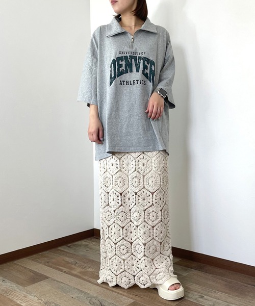 CRB(シーアールビー)の「襟付きロゴビッグTシャツ(Tシャツ/カットソー・レディース・オフホワイト/ライム/ブラック/グレー・F)」の19枚目の写真