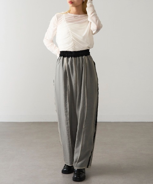 MAGASIN DE MODE Onjna(マガジンデモードオンジェナ )の「【MAGASIN DE MODE Onjna】レイヤードオーガンジーサイドラインパンツ trc(その他パンツ・レディース・ブラック/チャコールグレー/グレイッシュベージュ・FREE)」の10枚目の写真
