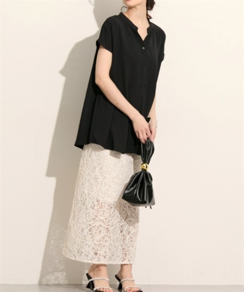 nissen（ニッセン）の「バンドカラー　フレンチスリーブシャツ（シャツ/ブラウス・レディース・ブルー/オフホワイト/ブラック・M/L）」の10枚目の写真