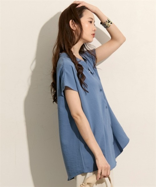 nissen（ニッセン）の「バンドカラー　フレンチスリーブシャツ（シャツ/ブラウス・レディース・ブルー/オフホワイト/ブラック・M/L）」の15枚目の写真