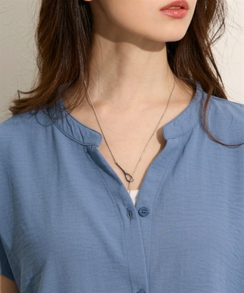 nissen（ニッセン）の「バンドカラー　フレンチスリーブシャツ（シャツ/ブラウス・レディース・ブルー/オフホワイト/ブラック・M/L）」の20枚目の写真