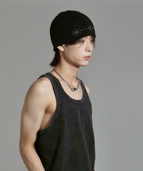 Chikashitsu +(チカシツプラス)の「【Chikashitsu +】multi studs beanie / 【チカシツプラス】マルチスタッズニット帽子(ニットキャップ/ビーニー・メンズ・グレー/ブラック/ホワイト・ONE SIZE)」の13枚目の写真