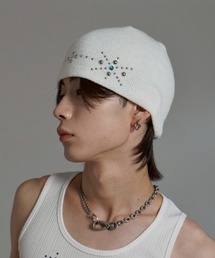 Never mind the XU / Chikashitsu+（ネバーマインド ザ エックスユー / チカシツプラス）の「【Chikashitsu +】multi studs beanie / 【チカシツプラス】マルチスタッズニット帽子（ニットキャップ/ビーニー）」
