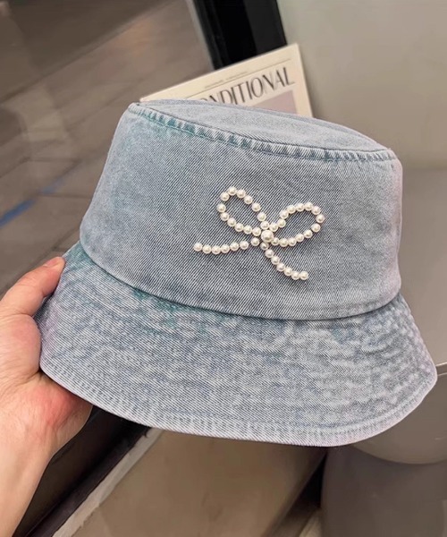 デニムリボンバケットハット リボン刺繍デニムバケットハット | レディースファッション通販