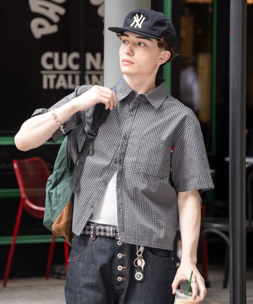ブラウス シャツ CROPPED CHECK SHIRTS レディース メンズ Chikashitsu +（チカシツプラス）の「【Chikashitsu＋】blend