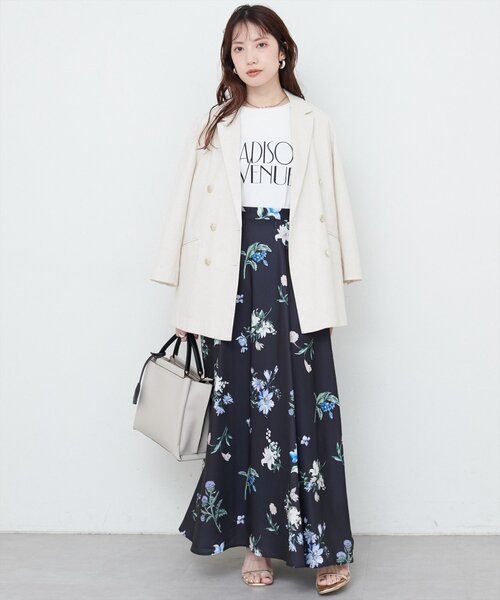 natural couture（ナチュラルクチュール）の「ガーデンフラワー柄フレアスカート（スカート・レディース・ブラック/オフホワイト・FREE）」の15枚目の写真