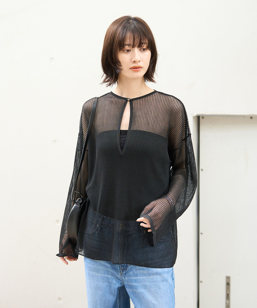 Rouge vif メッシュトップス　メッシュニット Rouge vif ニット セーター シアーメッシュペーパーニットプル