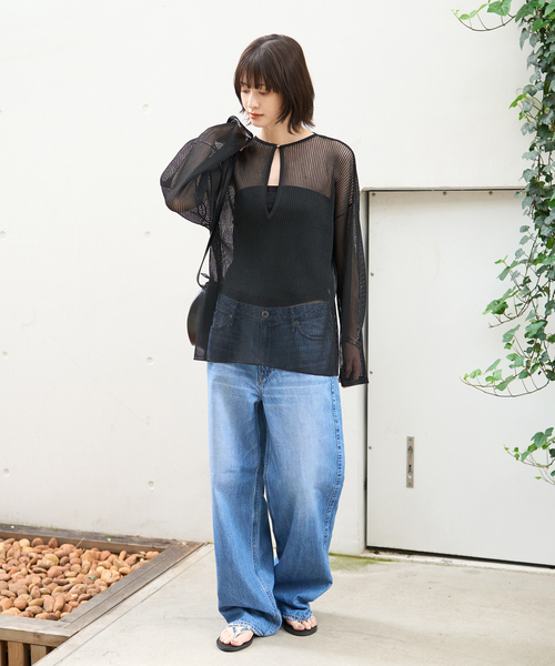 Rouge vif メッシュトップス　メッシュニット Rouge vif la cle｜グリットメッシュニットプルオーバー