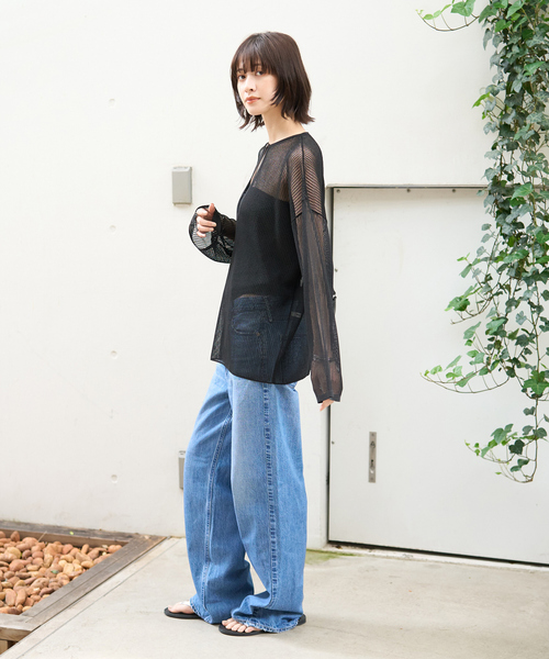 Rouge vif メッシュトップス　メッシュニット Rouge vif ニット セーター シアーメッシュペーパーニットプル