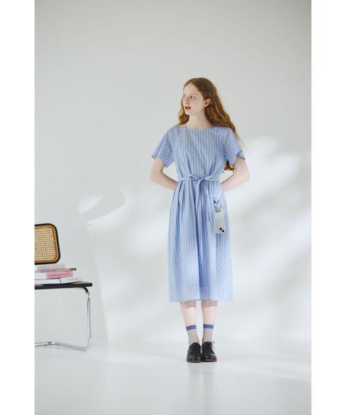agnes b. ストライプ ノースリーブワンピース 130cm agnes b.｜キッズ 細ボーダー コットン ノースリーブ ワンピース