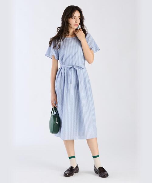 To b. by agnes b.(トゥービーバイアニエスベー)の「からみ織 コットン 半袖 ワンピース(ワンピース・レディース・ブルー系その他・40/38/36)」の1枚目の写真
