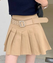 ベルト付きプリーツミニスカート