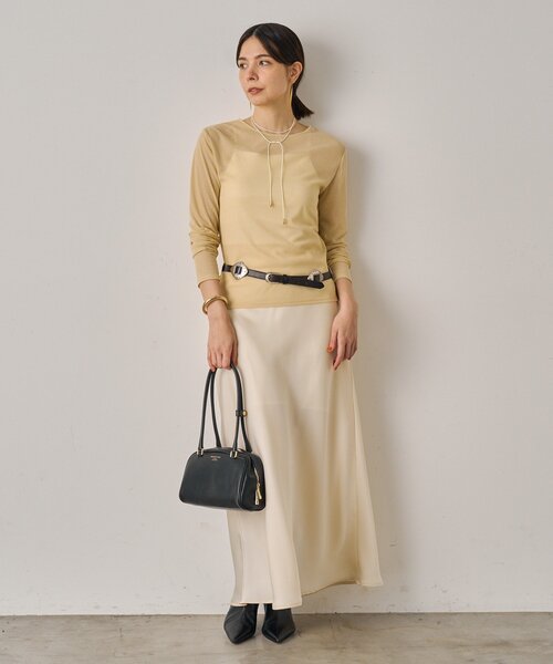 新品　ラウンジドレス　サテンナロースカート　カーキ サテンナロースカート（スカート）｜LOUNGEDRESS（ラウンジ