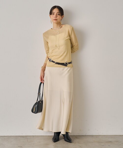 新品　ラウンジドレス　サテンナロースカート　カーキ サテンナロースカート（スカート）｜LOUNGEDRESS（ラウンジ