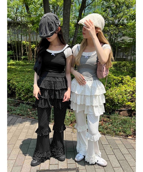PHILLY(フィリー)の「リボンキャミドッキングTシャツ(Tシャツ/カットソー・レディース・ブラック/グレー・FREE)」の14枚目の写真
