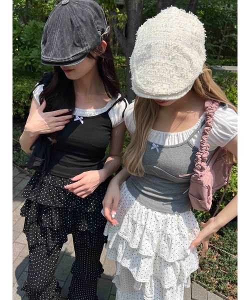 PHILLY(フィリー)の「リボンキャミドッキングTシャツ(Tシャツ/カットソー・レディース・ブラック/グレー・FREE)」の17枚目の写真