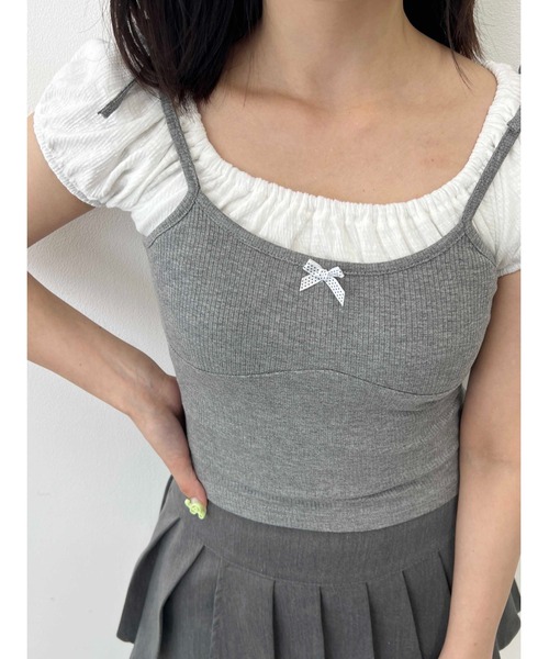 PHILLY(フィリー)の「リボンキャミドッキングTシャツ(Tシャツ/カットソー・レディース・ブラック/グレー・FREE)」の11枚目の写真