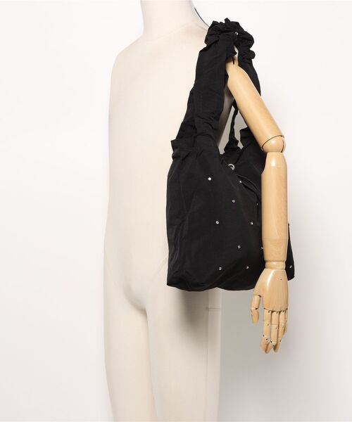 florist(フローリスト)の「【A4収納・軽い◎】ラインストーンドロストギャザーハンドルバッグ/トートバッグ(トートバッグ・レディース・スカイブルー/ブラック/ライトイエロー/ピンク・FREE)」の5枚目の写真