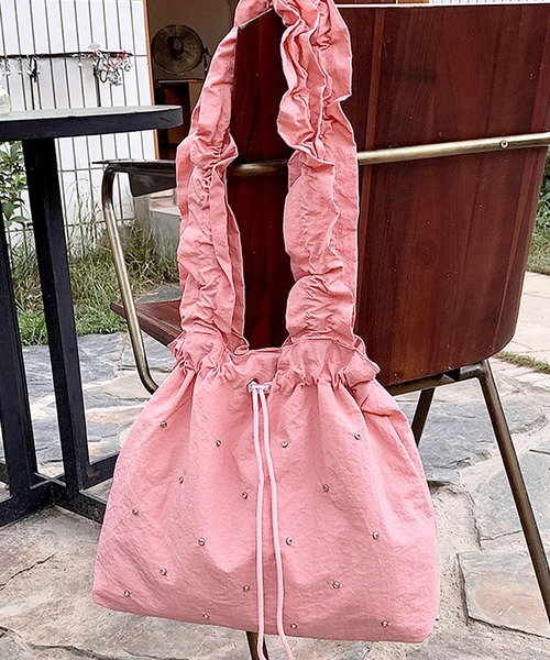 florist(フローリスト)の「【A4収納・軽い◎】ラインストーンドロストギャザーハンドルバッグ/トートバッグ(トートバッグ・レディース・スカイブルー/ブラック/ライトイエロー/ピンク・FREE)」の18枚目の写真